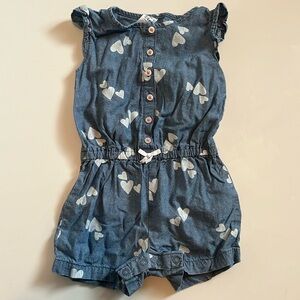 Carter’s 24M denim romper with white hearts and ruffle sleeve